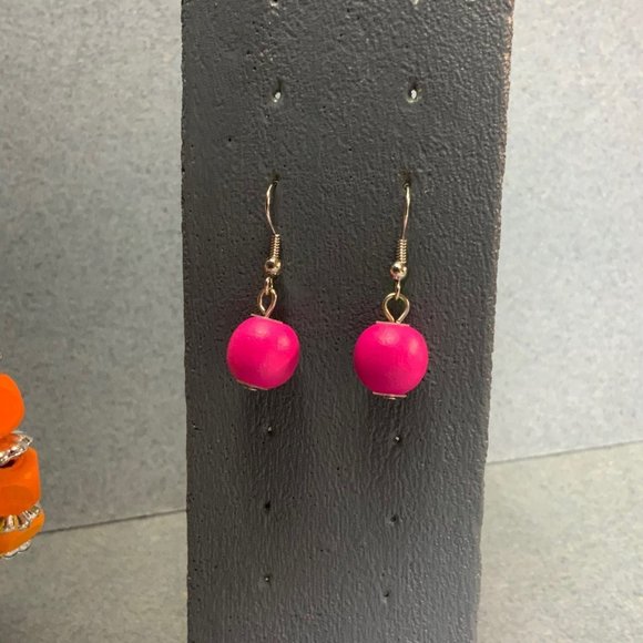 Memory Wrap Bracelet 3 In Round Pink Bead Earrings Colorful Boho 80s 90s Y2K Fun - Picture 3 of 5